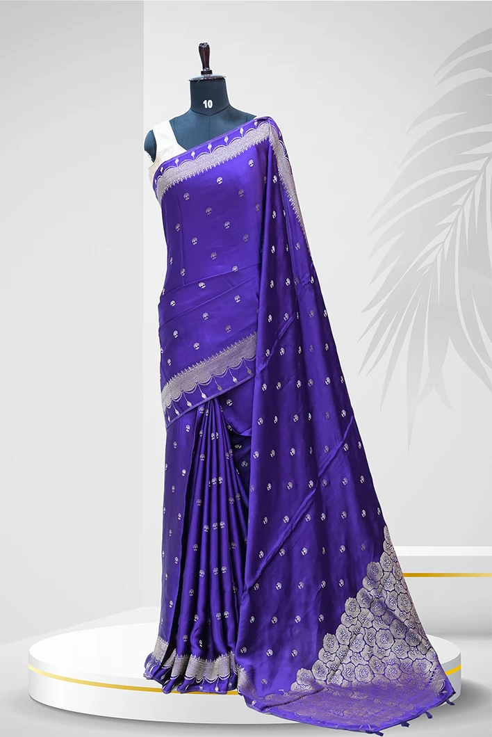 Banarasi Silk Saree Deep Royal Purple With Silver Zari Border QS236791