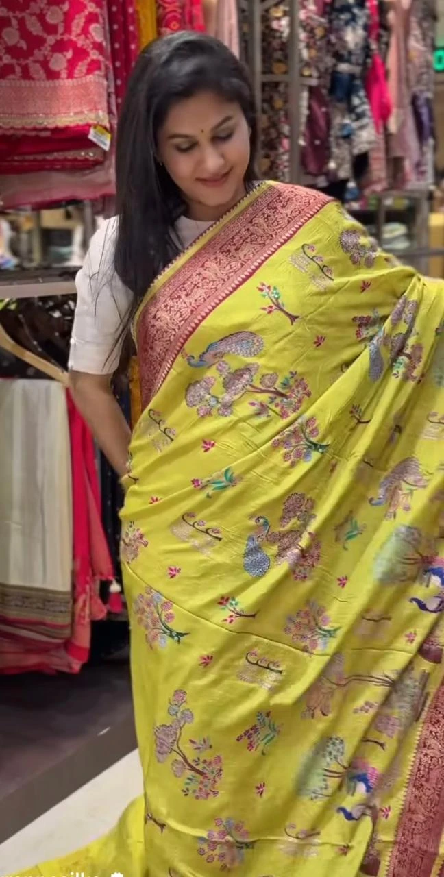 Banarasi Silk with Peacock Yellow QS252170