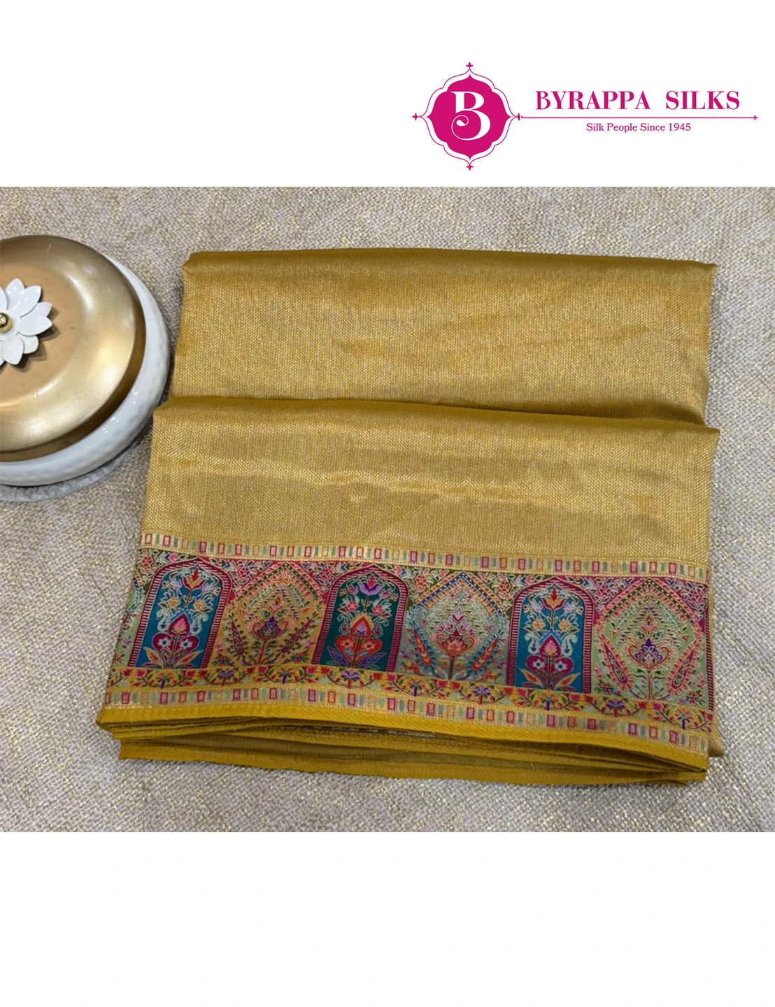 Tissue Sarees -Munga Crape - yellow Colour QS201029