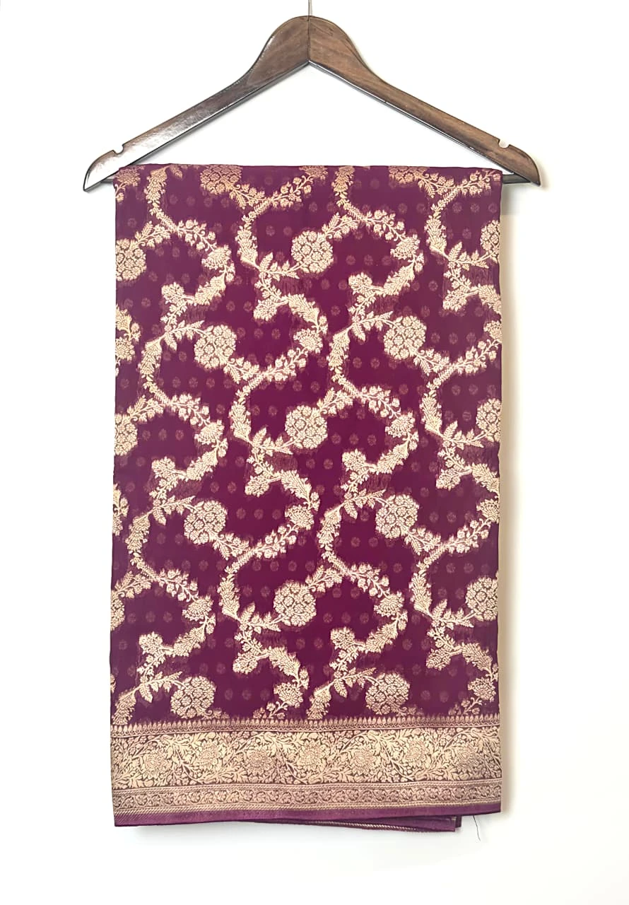 khadhi Georgette Luxurious Maroon Saree with Golden Zari QS257713