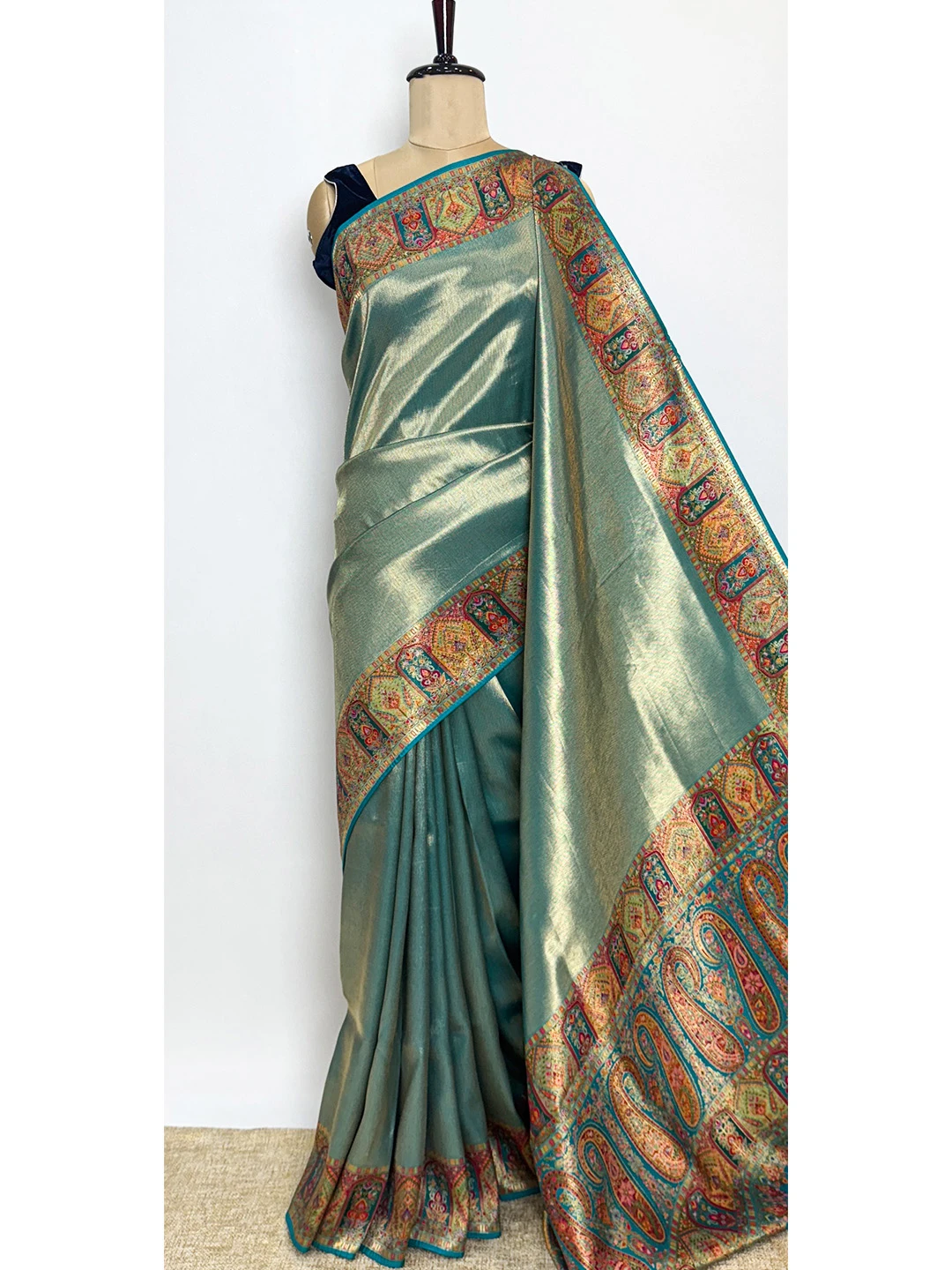 Tissue Pashmina Sarees - Blue Colour QS202534