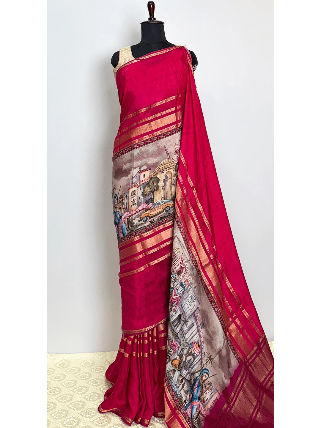 Semi-Crape Printed Saree - Pink Colour - QS214429