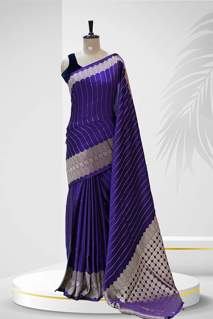 Silk Saree Royal Purple  With Modern Gold Zari Stripes QS236751