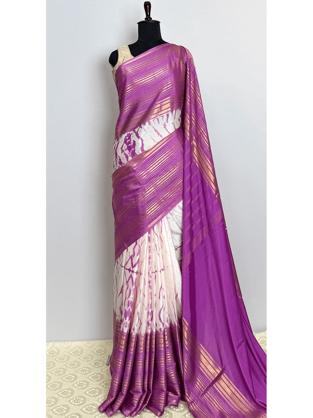 Semi Mysore Silk Sarees - Shibori Print - Lavendar Colour - QW200604