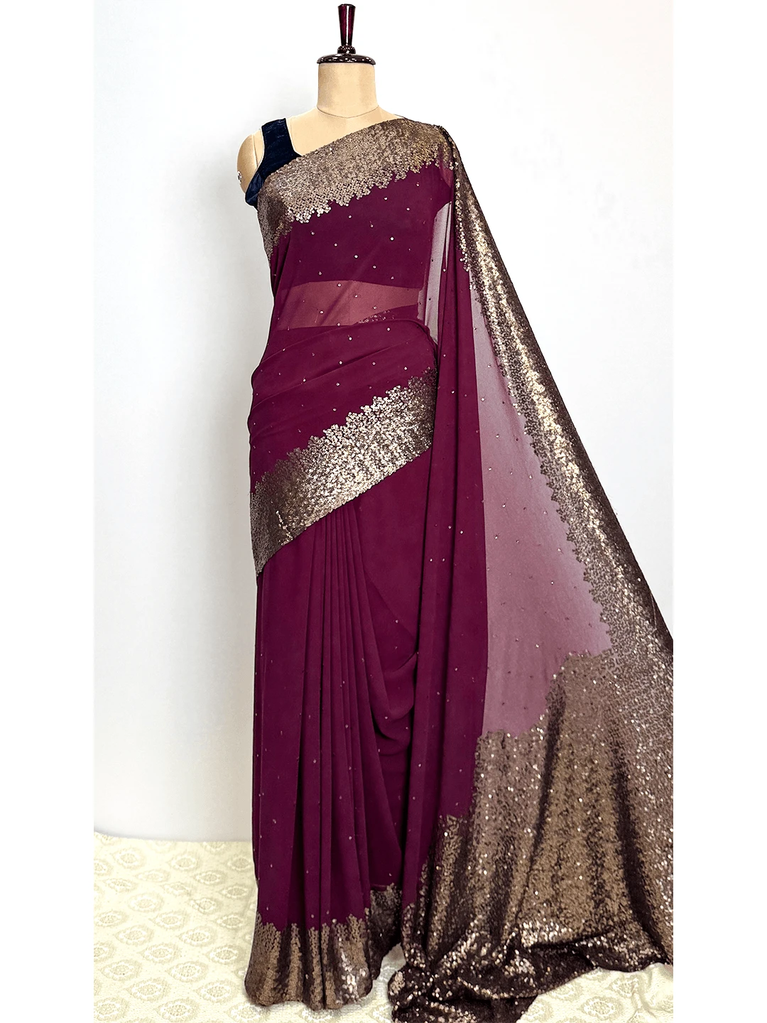 Fancy Saree With Work - Wine Colour - QS214151