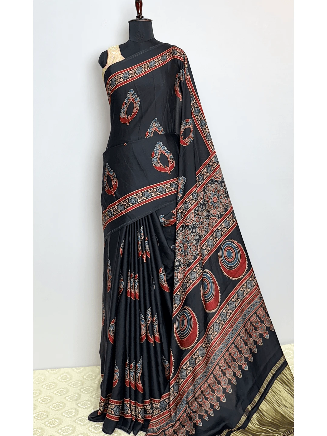 Satin Printed Saree -Black Colour - QS215284