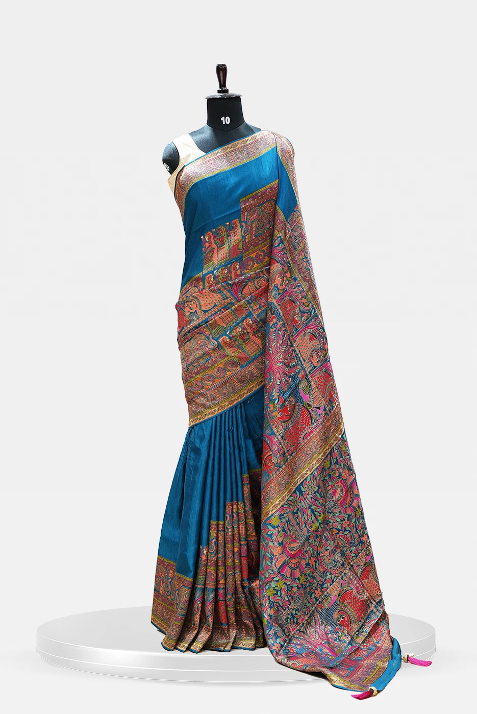 Kalamkari Silk Saree Exquisite Teal Blue   QS254135