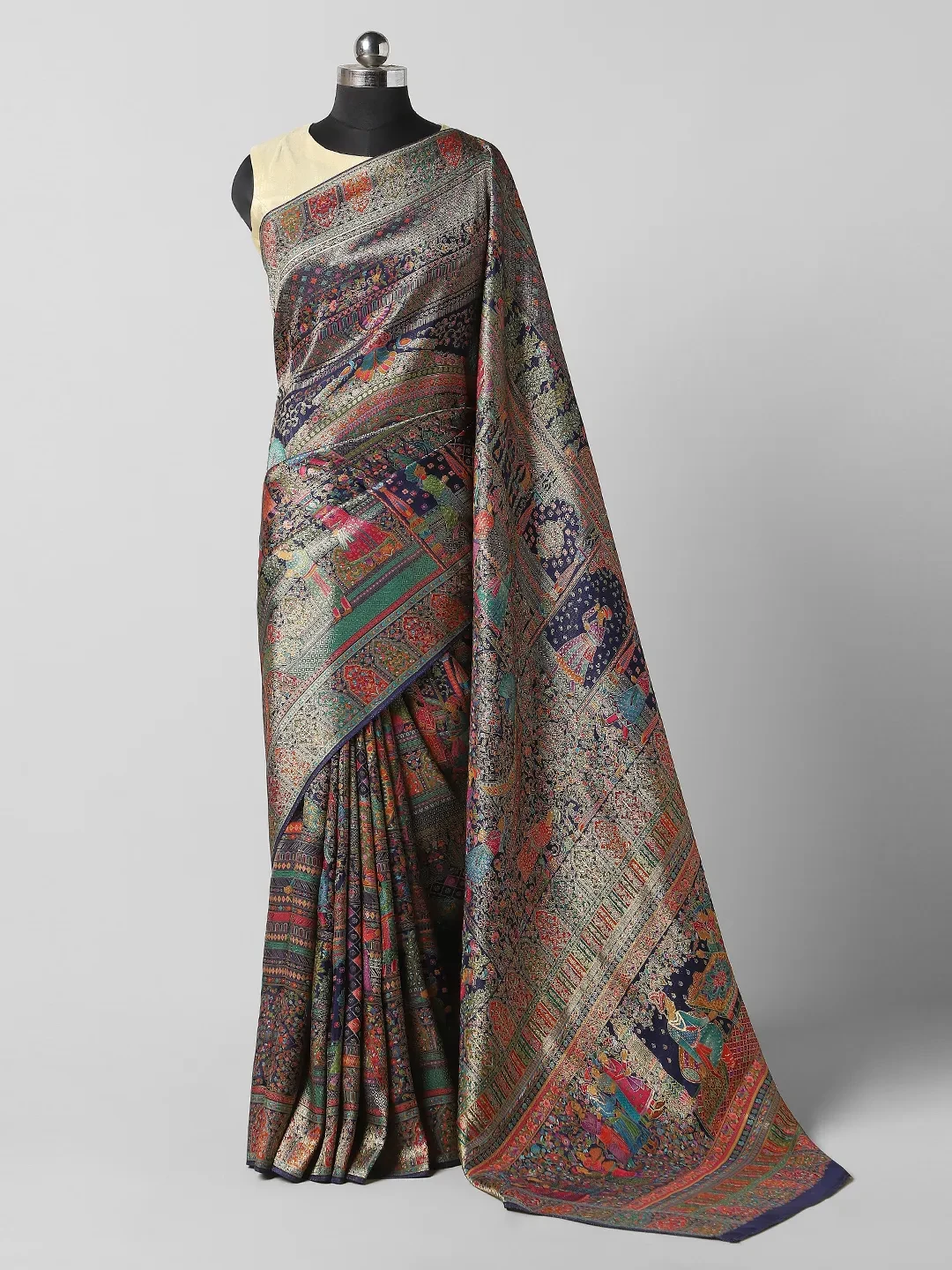 Pashmina Print Banarasi Crape Saree -Navy Blue Colour QA255417