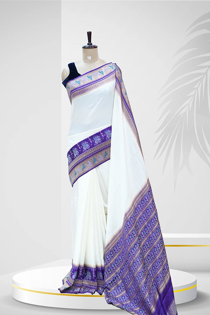 Soft Silk Saree Off-White With Rich Purple Zari Border And Traditional Pallu QS230569