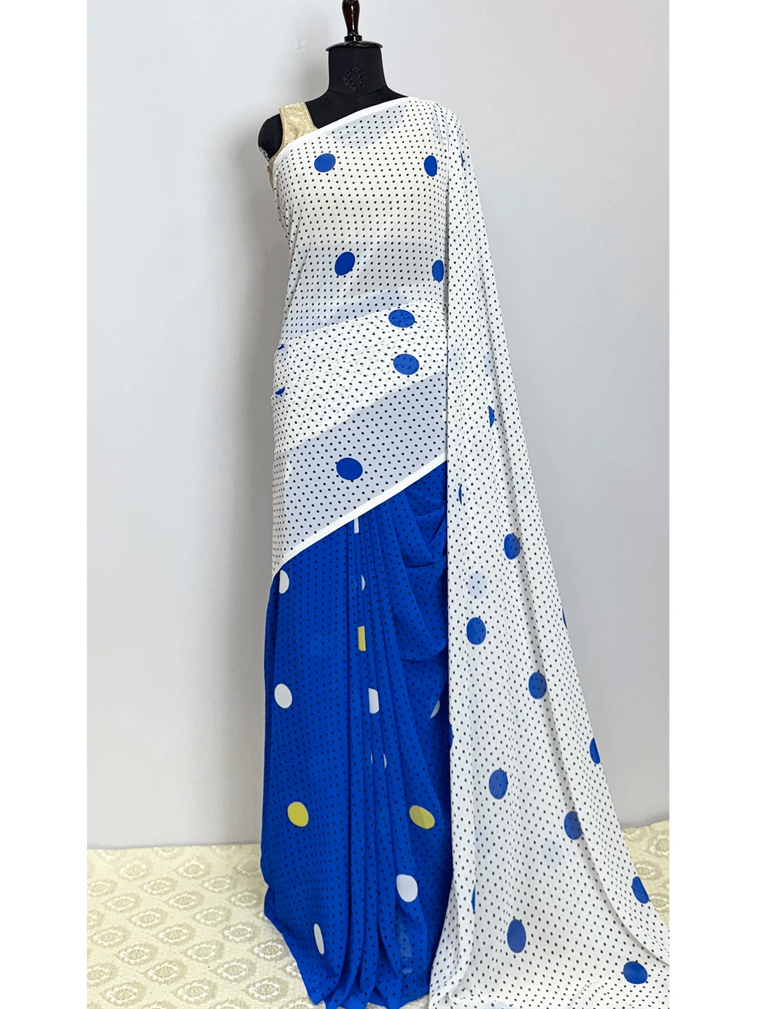 Satin Printed (Aditya Birla Fabric) - White & Blue Colour  - QS213572