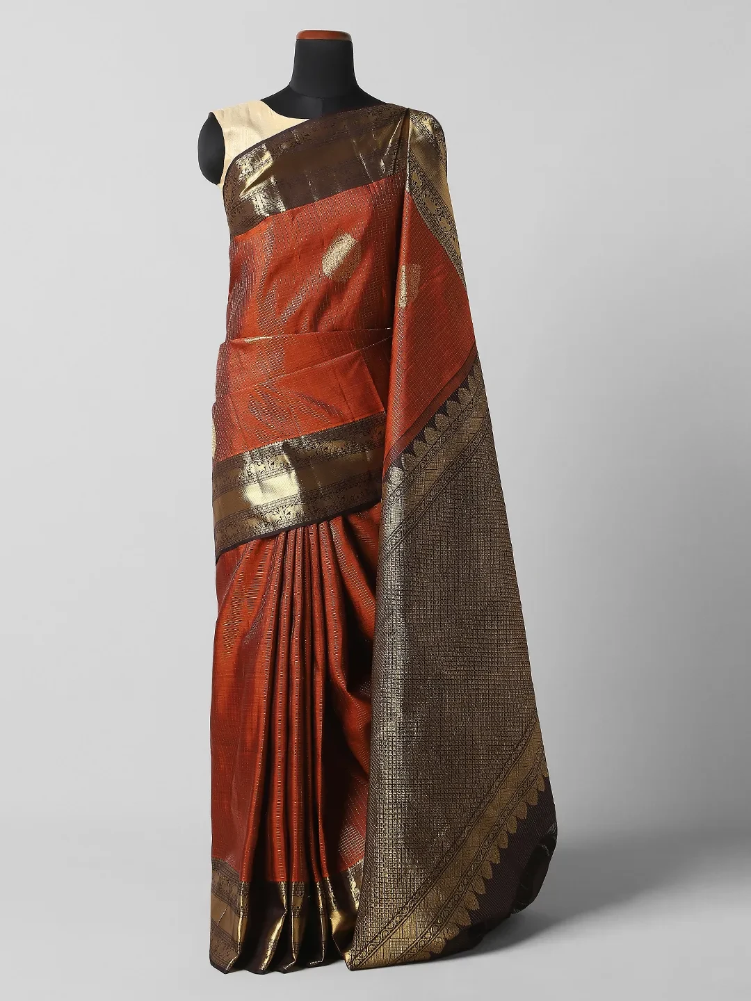 Kanchee 1Gm Gold saree -Reddish Orange Colour QA254668