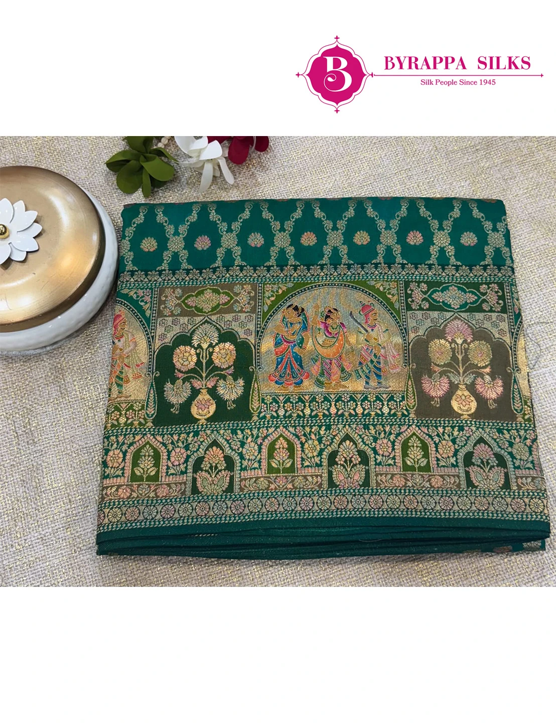 Pashmina Printed Saree - Banarasi Crape -Green Colour QS208387
