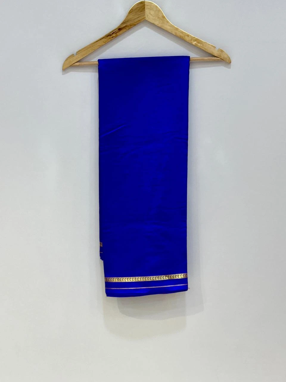 Pure Mysore Silk Rani Blue with Golden Zari Border QS245459