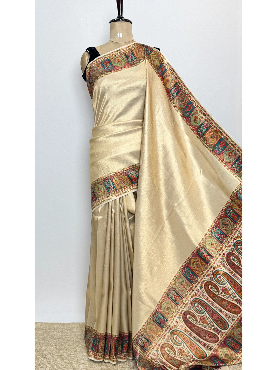 Tissue Pashmina Sarees - Cream Colour - QS201075