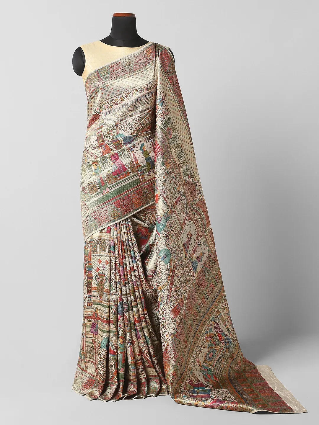 Pashmina Print Banarasi Crape Saree -Creram Colour QA255621