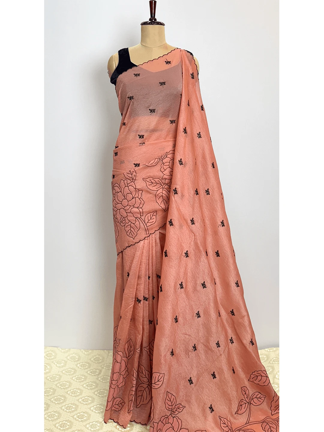 Organza Fancy Saree - Peach Colour - QS202049