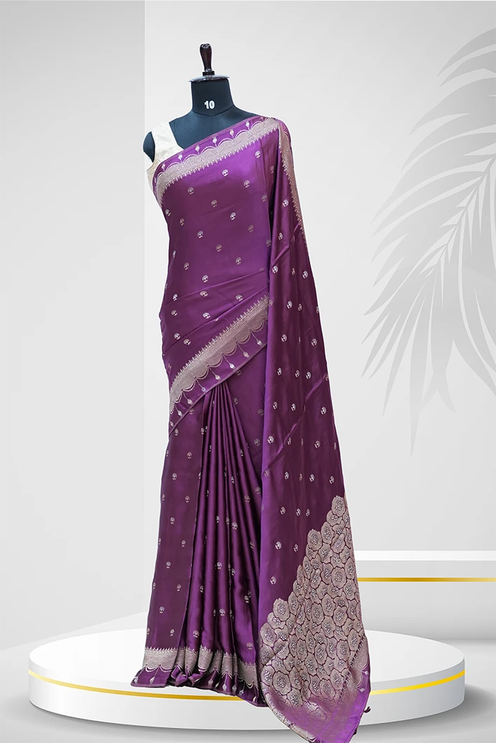 Plum Purple Silk Saree with Zari Floral Pallu QS236793