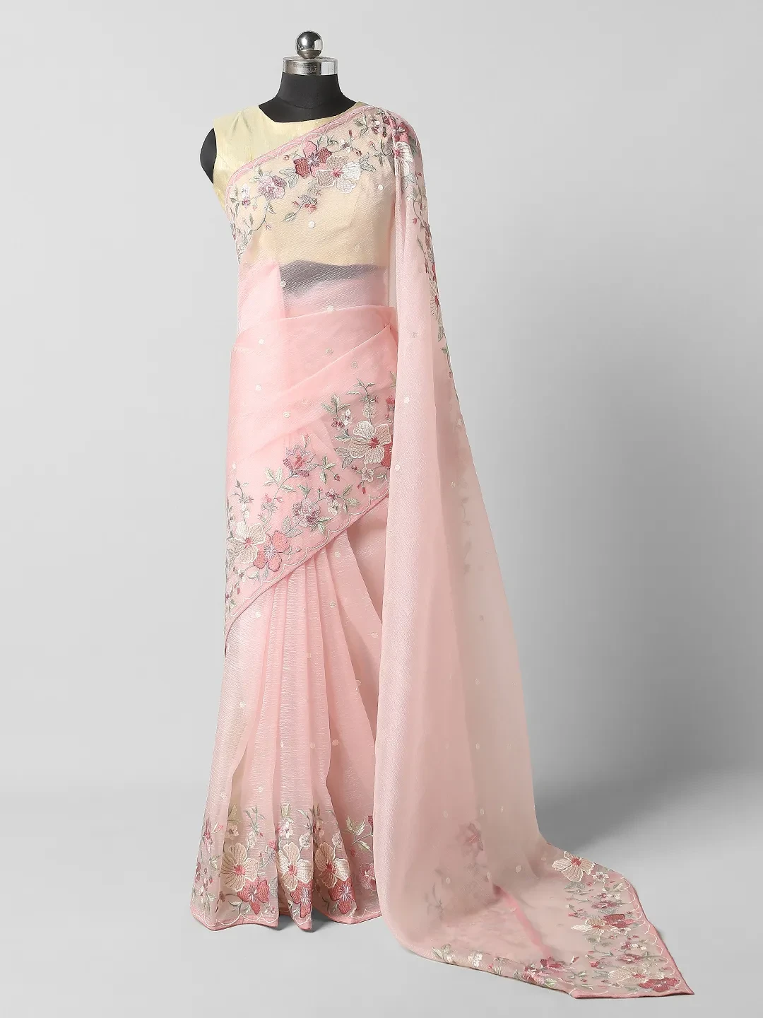 Organza Tissue Sarees - Light Pink Colour  QA255130