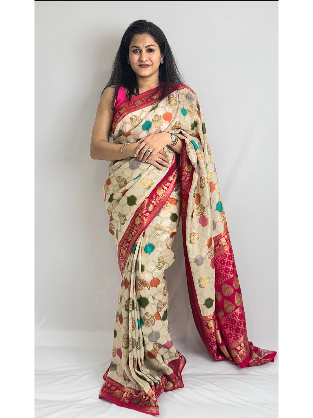 Pashmina Sarees - Cream Colour QS211656