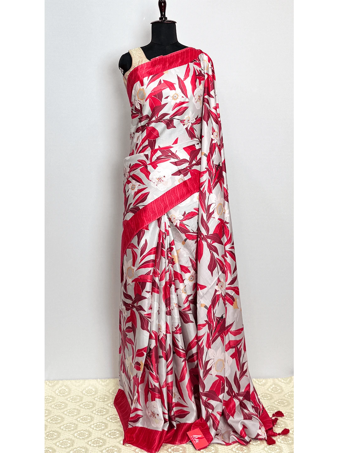 Fancy Printed (Aditya Birla Fabric saree)- White & Pink Colour - QS213532