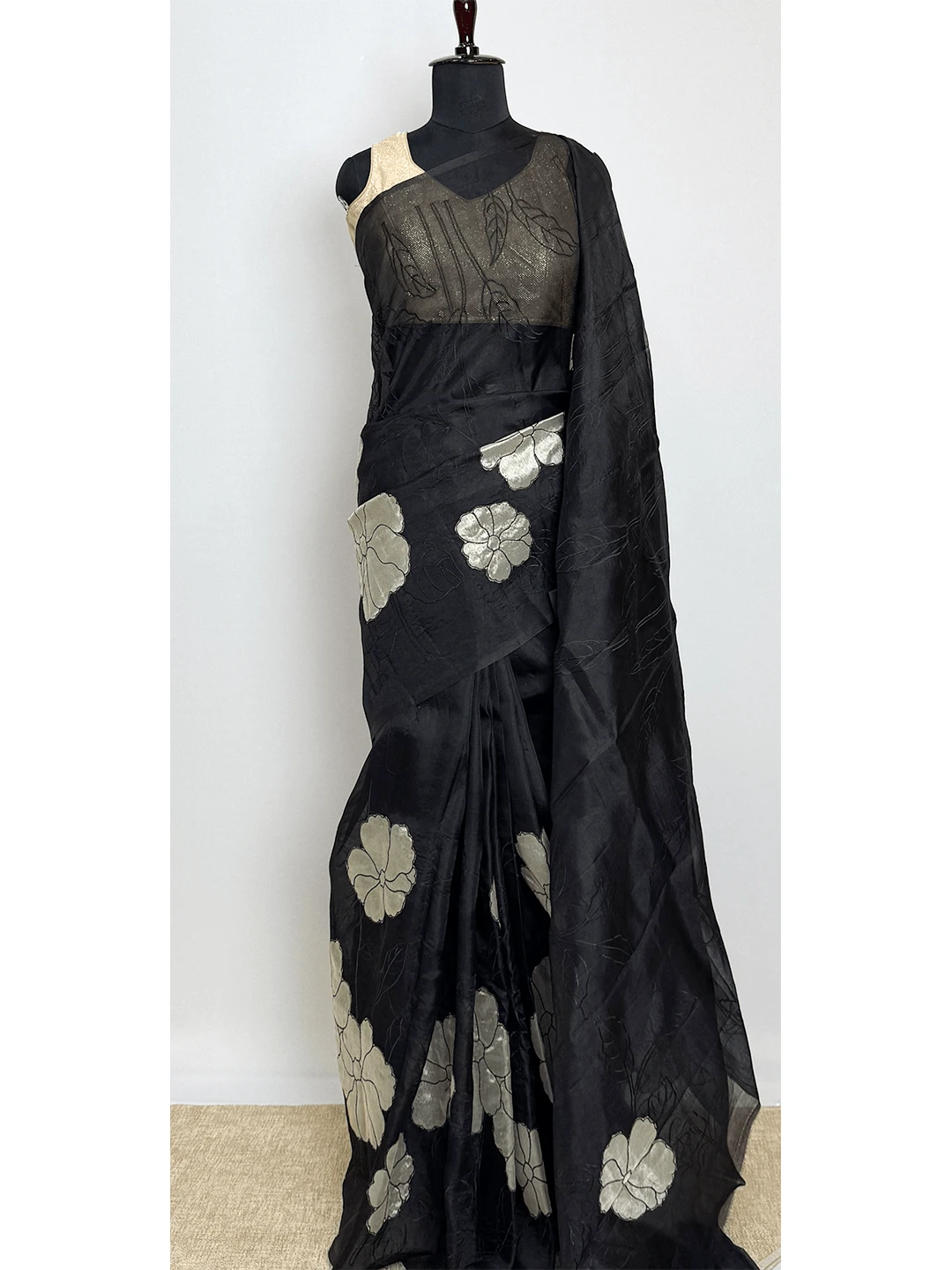 Tissue Organza Saree - Black Colour - QS216262