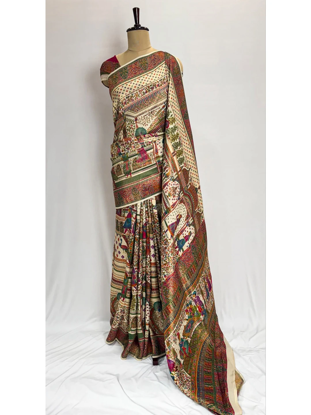Pashmina Printed - Banarasi Crape Sarees - Half white Colour QS209227
