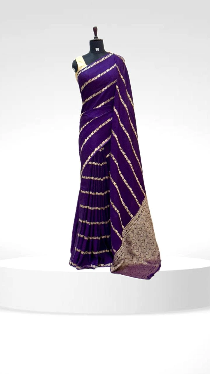Dola Elephant Print Stripes Purple Saree QS250284