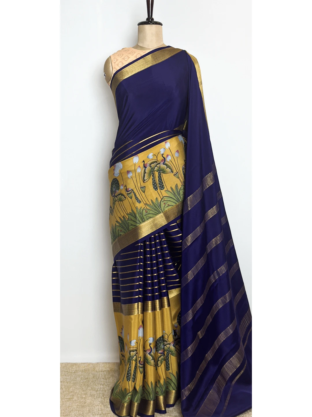 Pure Mysore Silk Saree - Dark Blue Colour - QS212816
