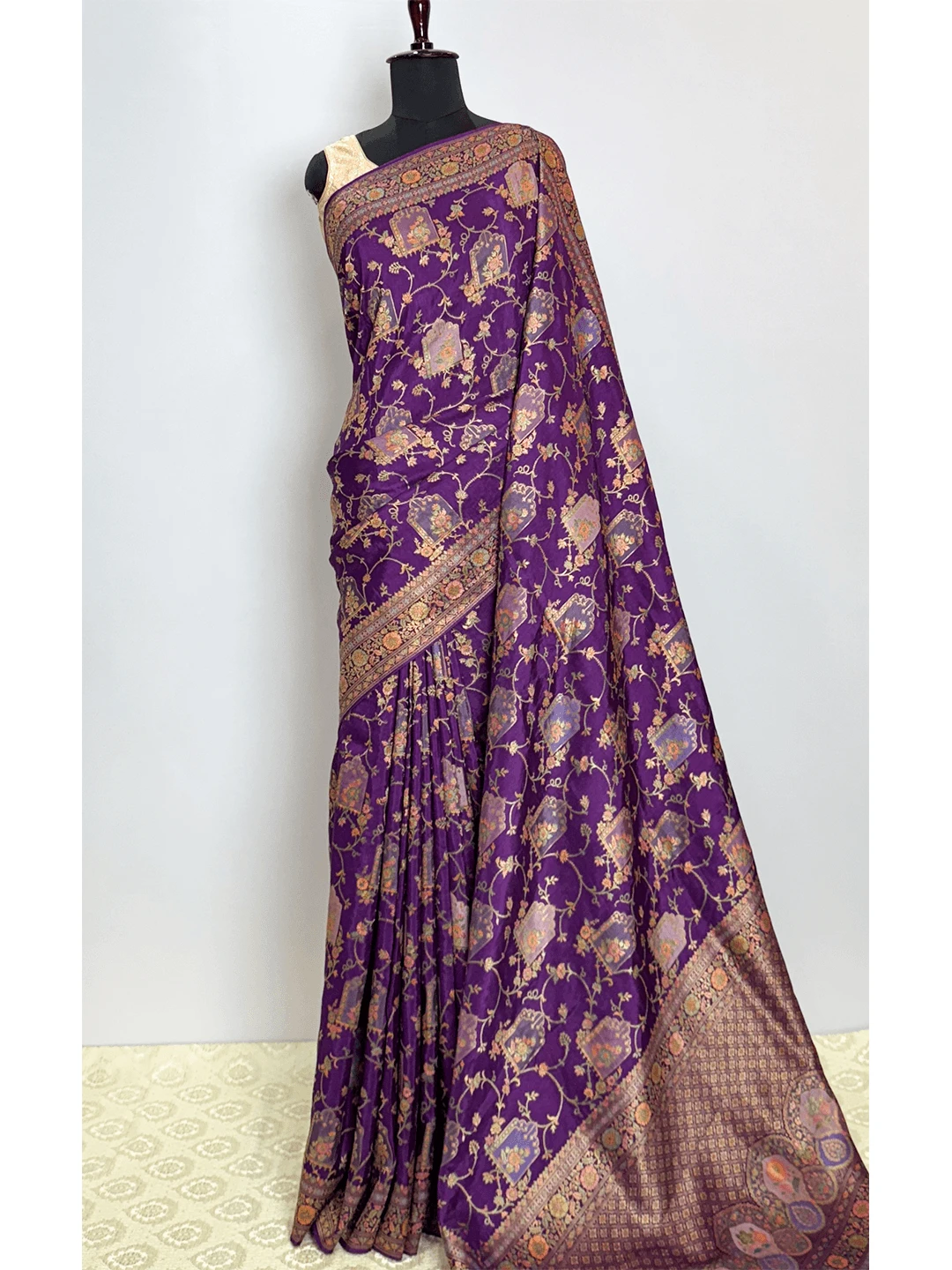 Pashmina Printed Banarasi Crape saree - Purple Colour - QS218584