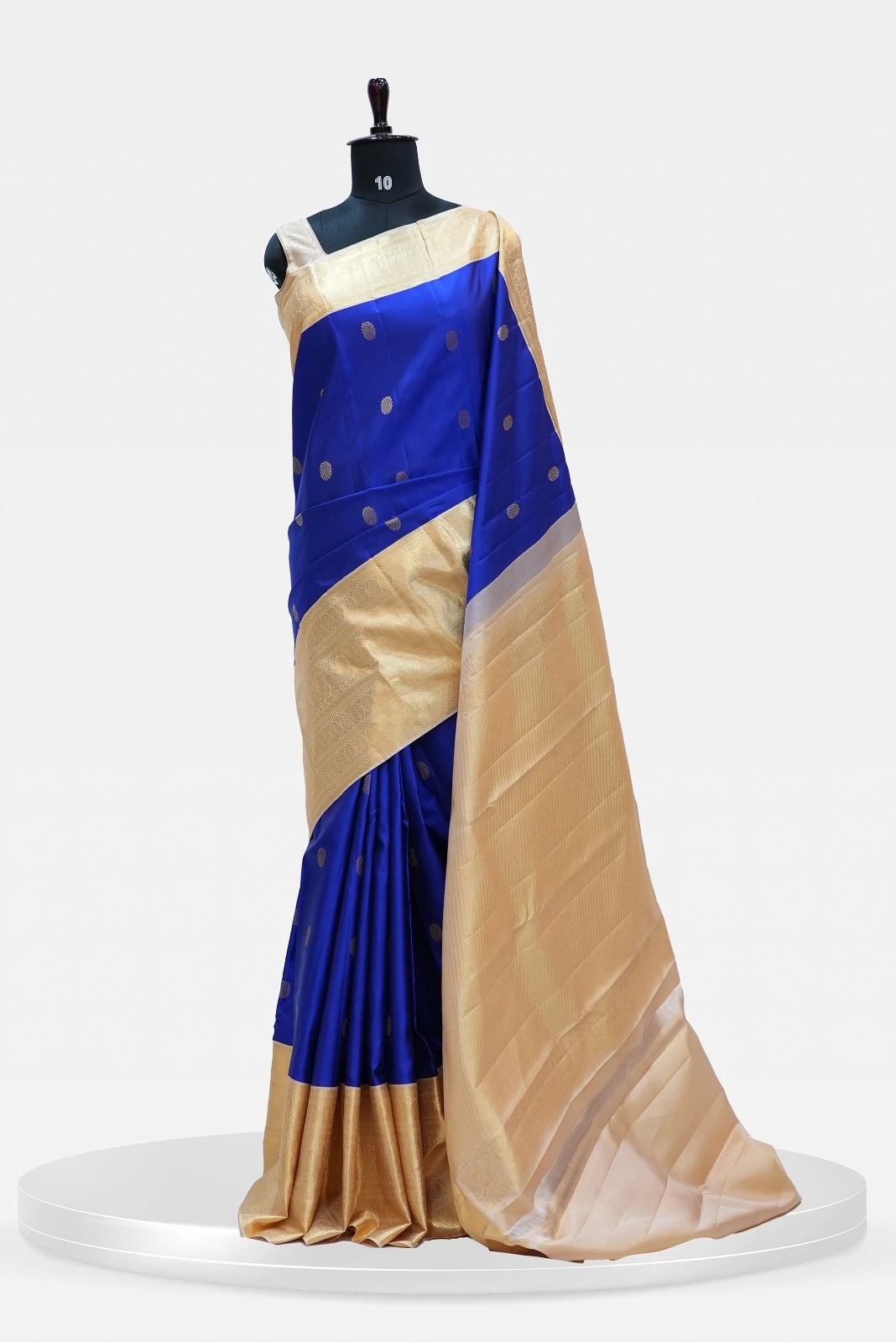 Kachee Royal Blue & Gold  Traditional 1 Gram Gold  Silk Saree with Zari Border and Butta Work QS241511