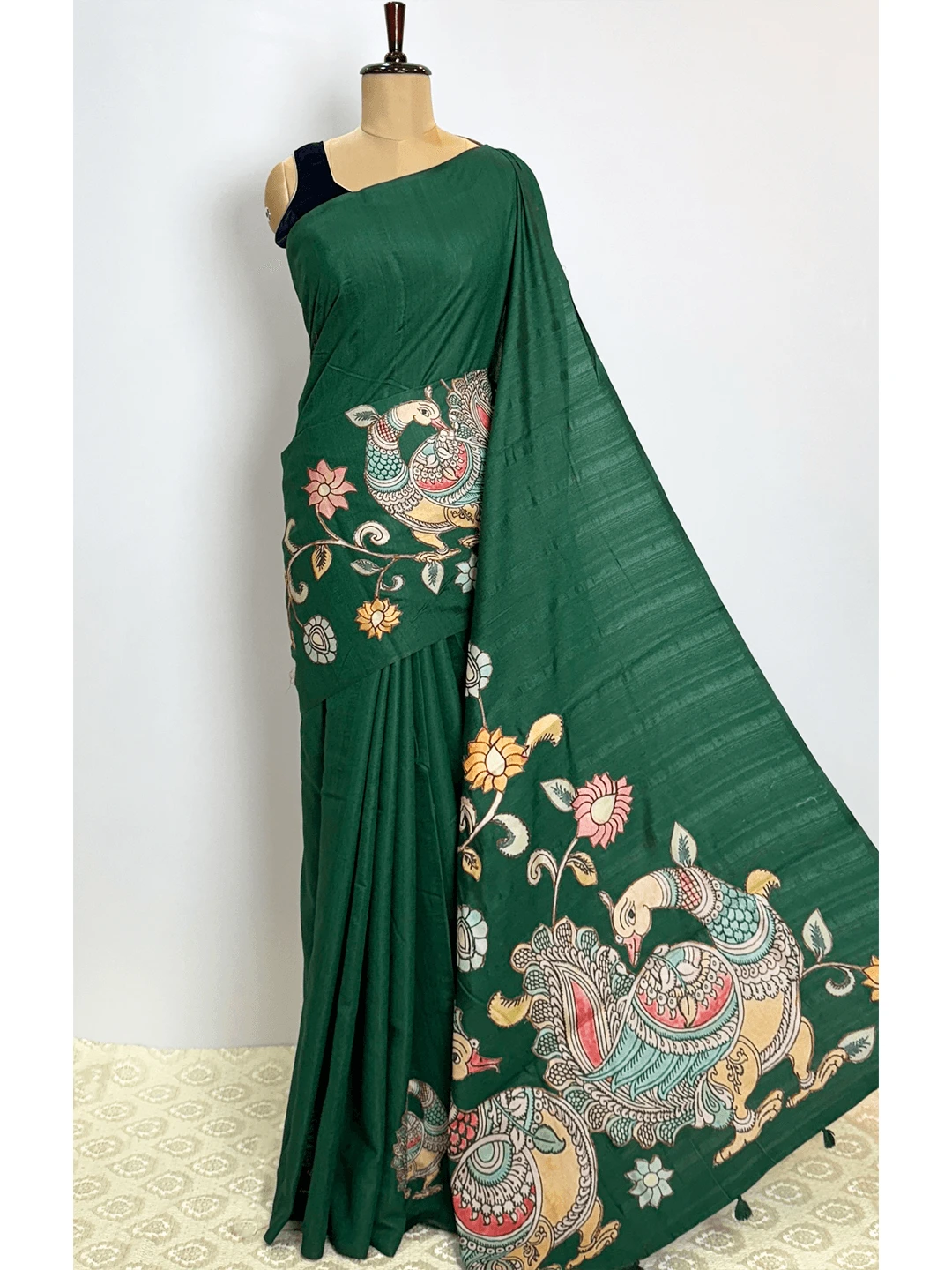 Linen Printed Saree - Green Colour - QS218682