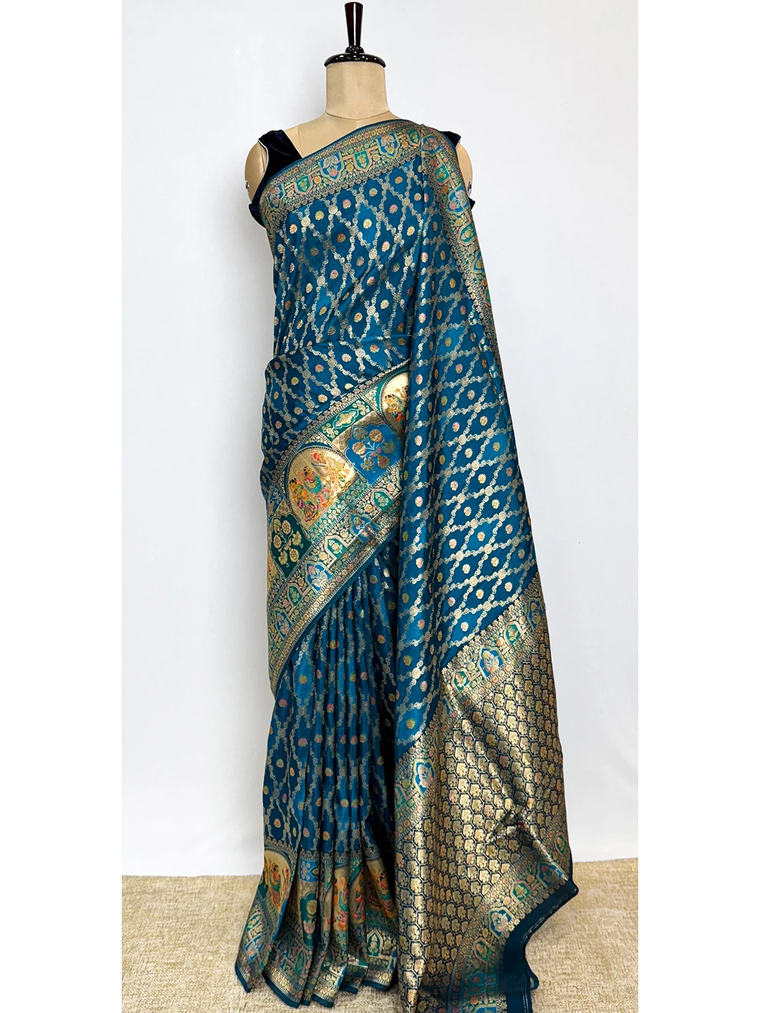 Pashmina Printed Saree- Banarasi Crape - Blue Colour QS208424