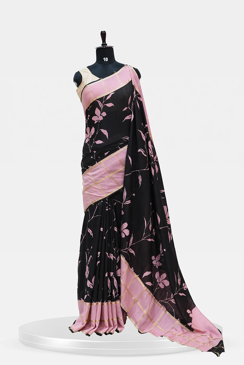 Chanderi Semi Silk Saree  Black & pink colour - QS251874