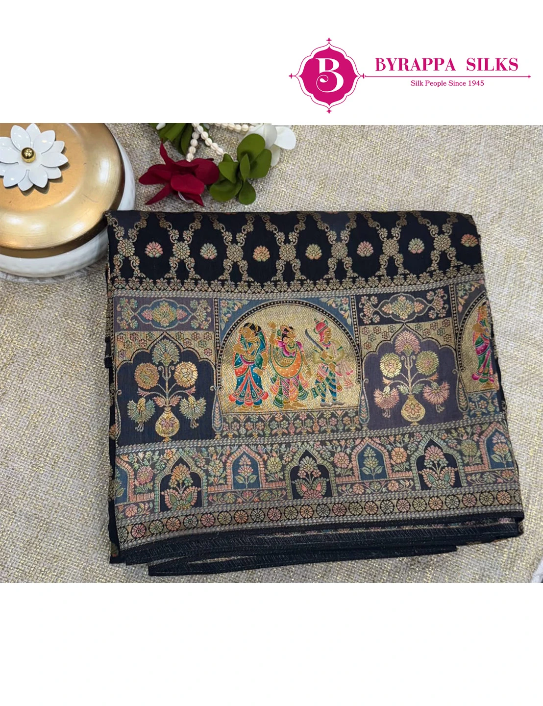 Pashmina Printed sarees - Banarasi Crape -Black colour QS208405