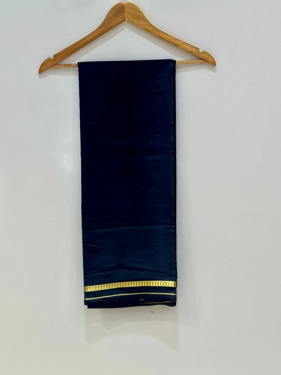 Pure Mysore Silk Rani Black with Golden Zari Border QS245457