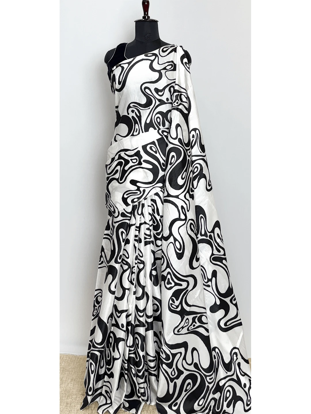 Satin Printed (Aditya Birla Fabric)  - White & Black Colour - QS213579