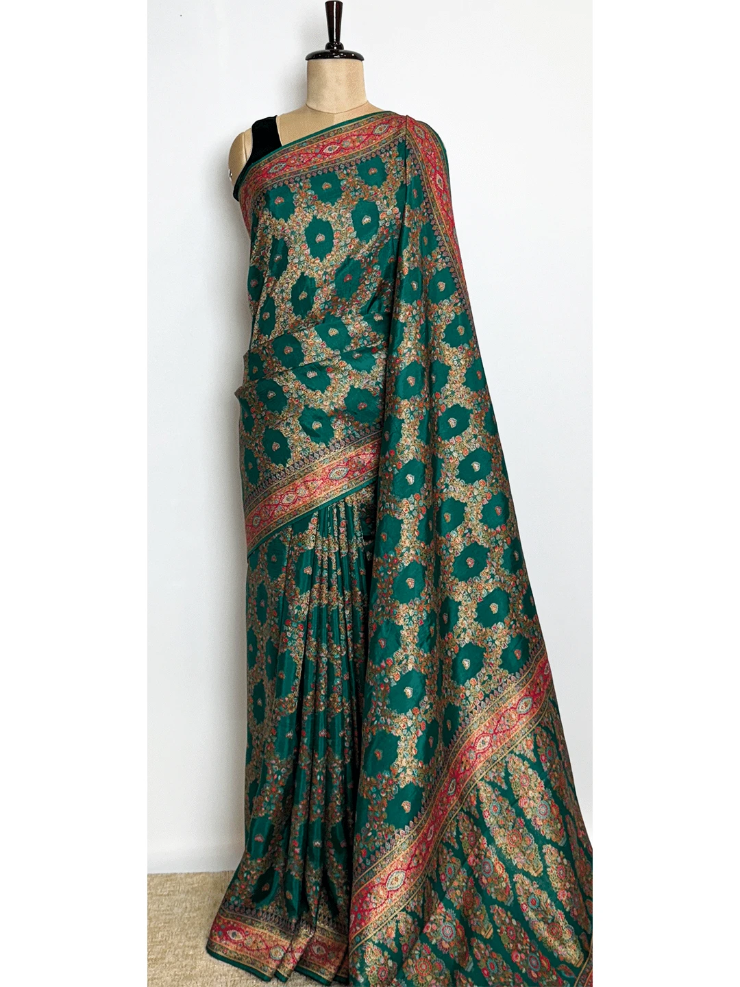 Pashmina saree - Green Saree - QS202992