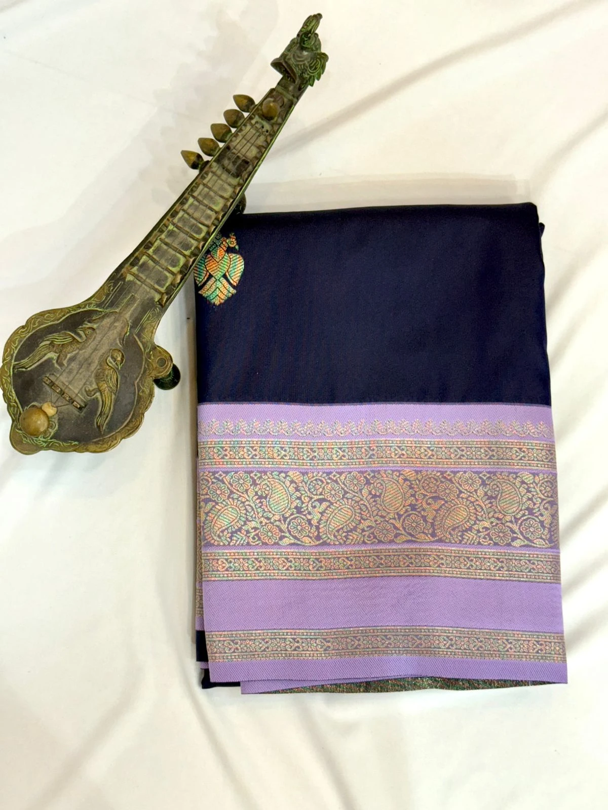 Colours of Navratri Blue and Lavender Garuda Motif  QS251788