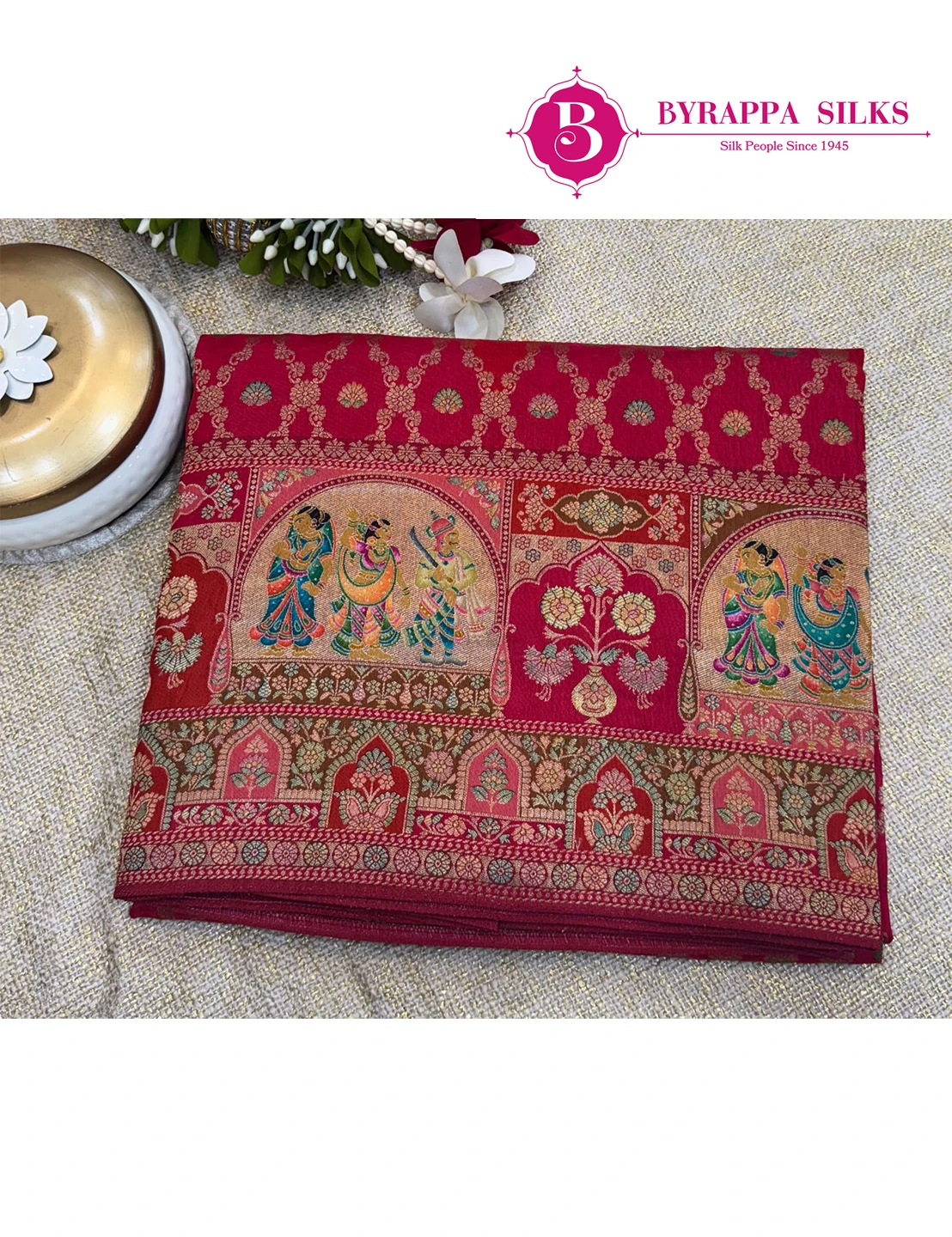 Pashmina Printed Saree -Banarasi Crape - Red Colour QS208405