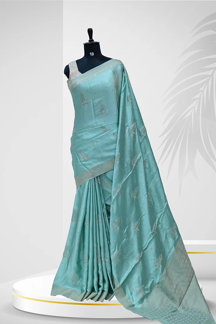 Silk Saree  Pastel Green With Subtle Zari Embroidery And Elegant Floral Motifs QS236743