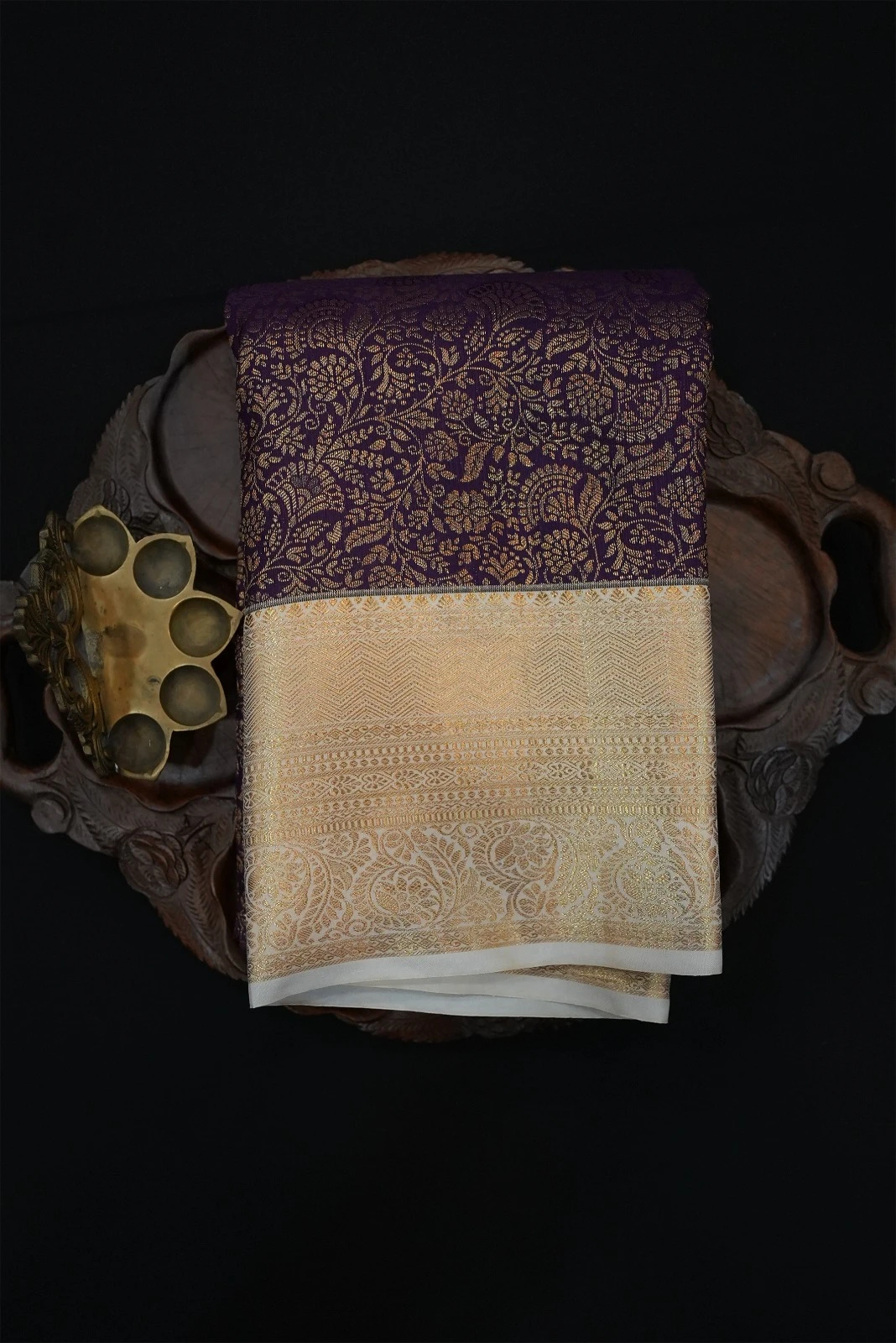 Tissue Brocade  Saree - Purple With Gold Border QS235934