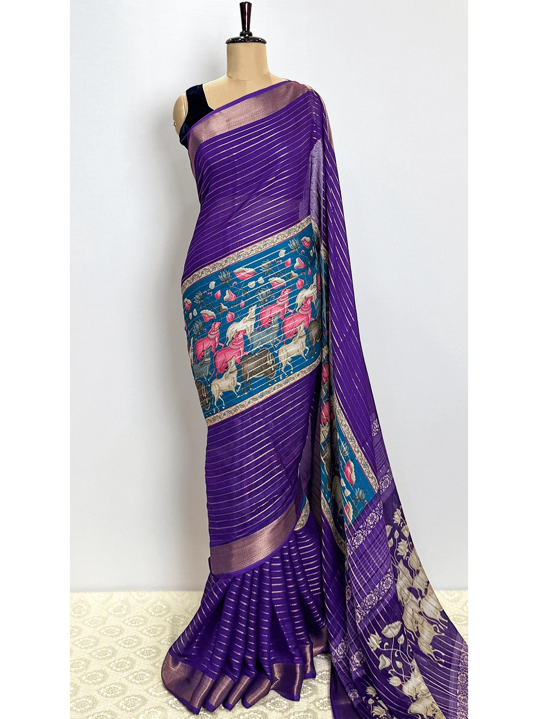 Fancy Printed Saree - Blue Colour - QS219295