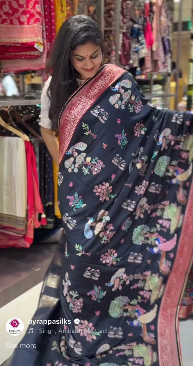 Banarasi Silk with Peacock Black QS252170